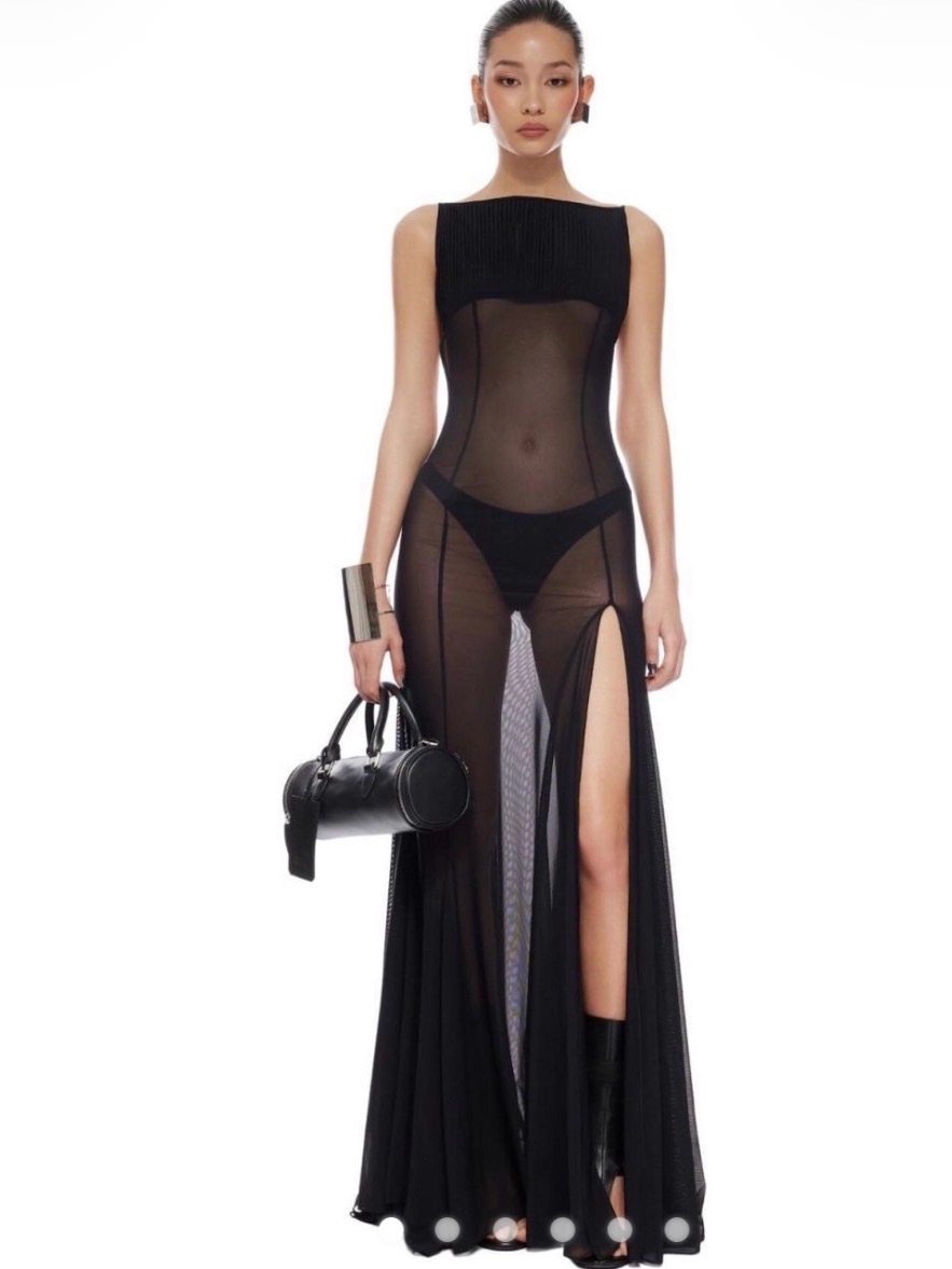 Fanci Club Black Mesh Backless Gown